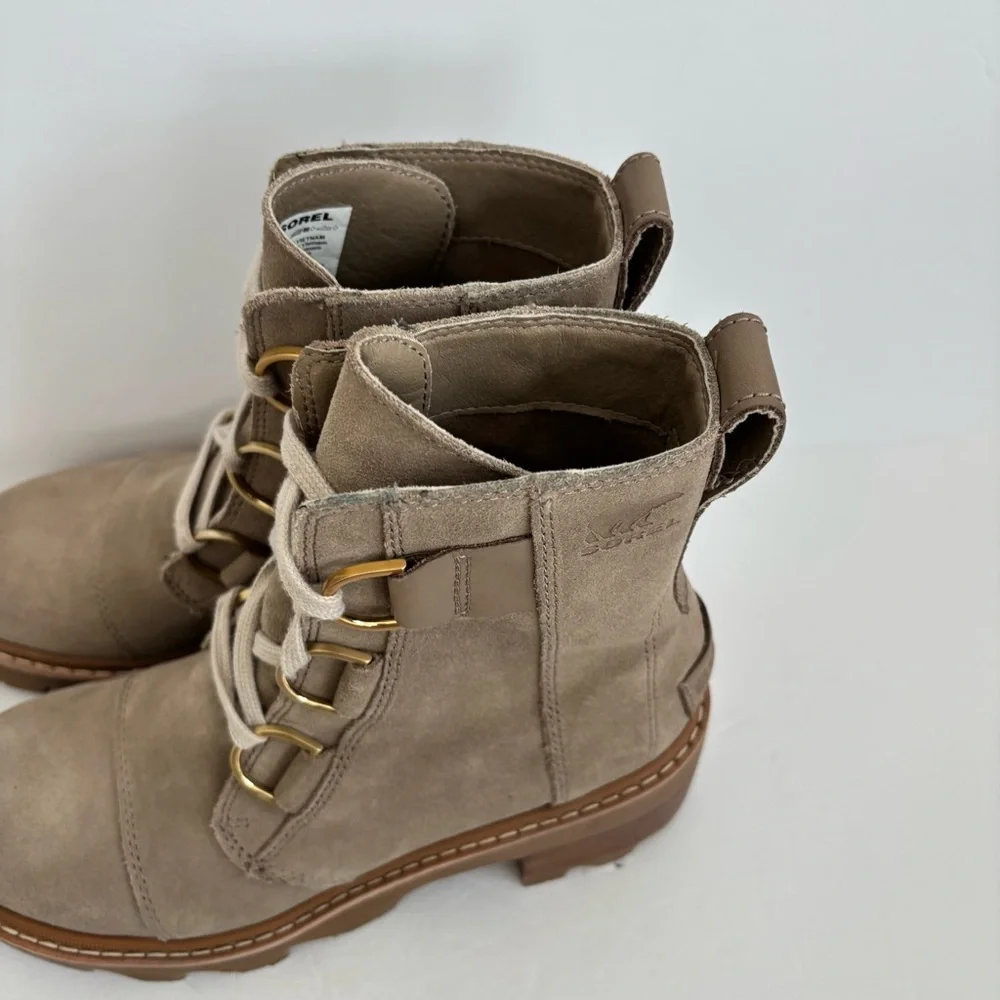 Sorel Joan Now Lace Up Suede Taupe Lug Sole Heeled Boots 7 - Picture 5 of 14
